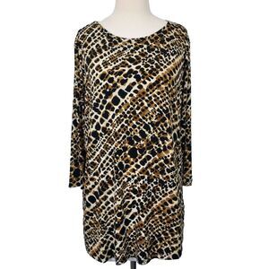 Investments Tunic Top Shirt Women Size XL Stretch 3/4 Sleeves Flowy Brown Black